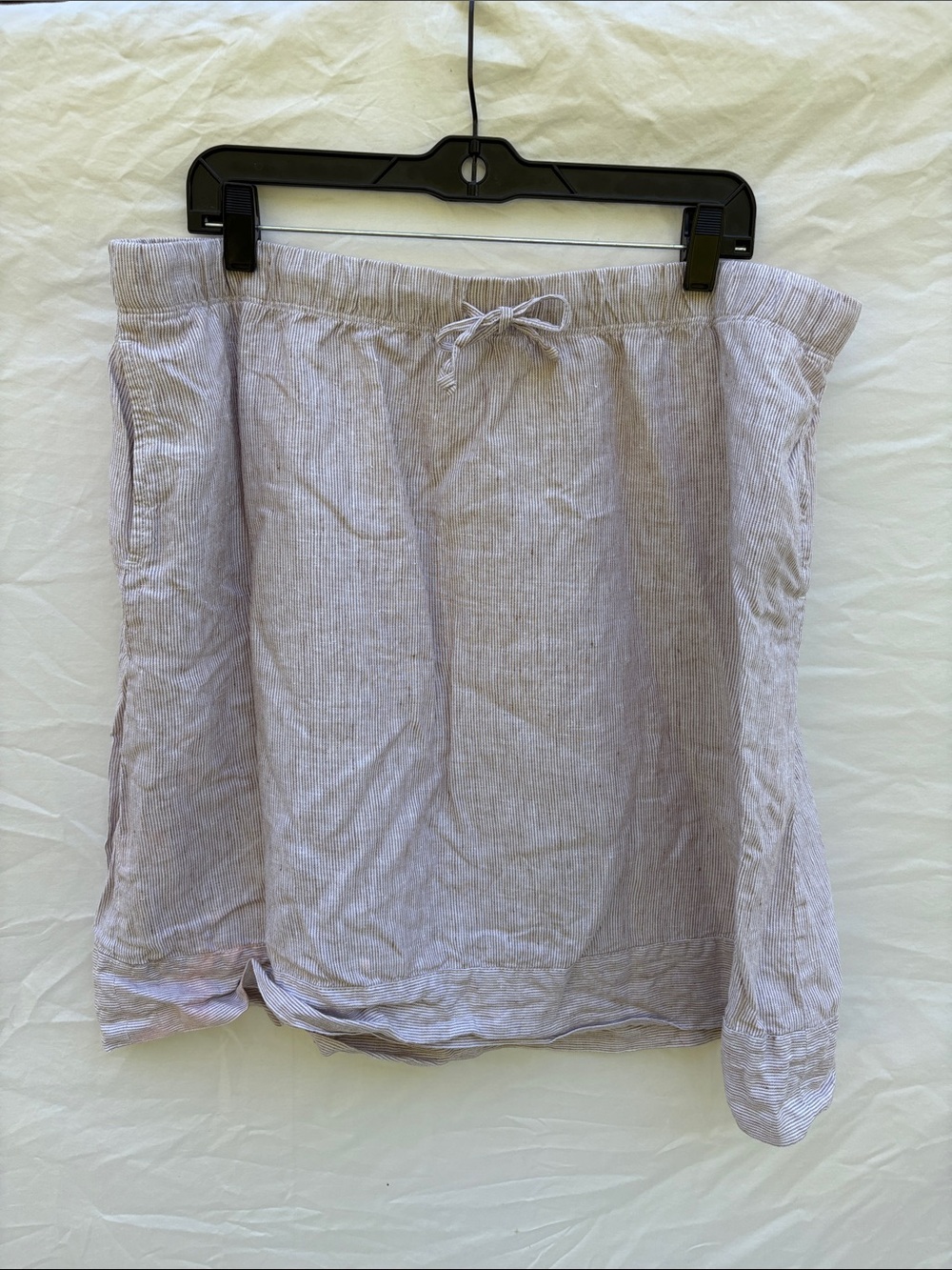 Light Brown and White Stripe Linen Blend Drawstring Skirt